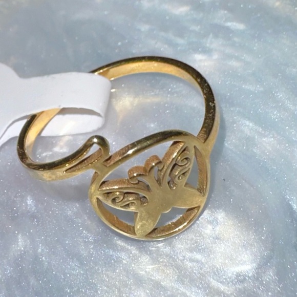 “Curlicue Butterfly” Coil Spiral Swirl Loop Twist Scroll Ringlet Gold Steel Ring - Picture 6 of 16